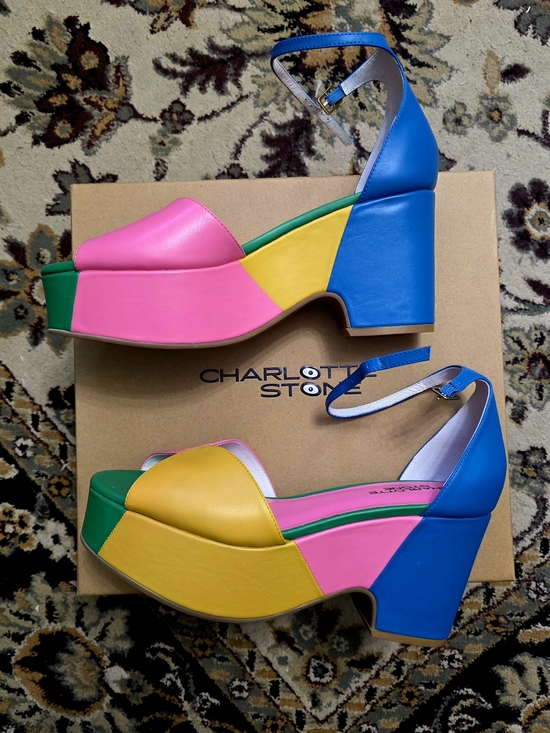 Charlotte Stone Shoes - Charlotte Stone Bailey Multicolor Platform Sandals - Pink/Blue/Yellow/Green